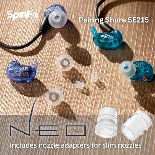 SpinFit NEO for IEM - S - Silicone Patented Eartips for Replacement, Secure Fit and Supreme Comfort, Reduce Allergic Reaction, One Set Fits Normal and Thin Nozzles (1 Pair)(with Inserts)