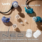 SpinFit NEO for IEM - S - Silicone Patented Eartips for Replacement, Secure Fit and Supreme Comfort, Reduce Allergic Reaction, One Set Fits Normal and Thin Nozzles (1 Pair)(with Inserts)