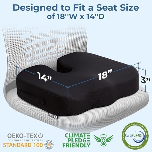 5 STARS UNITED Seat Cushion for Tailbone Pain Relief – Memory Foam Lifting Pillow for Coccyx, Hemorrhoid, Sciatica & Post-Surgery Recovery – Wheelchair, Car, Desk, Gaming & Office Chairs, Arctic Black