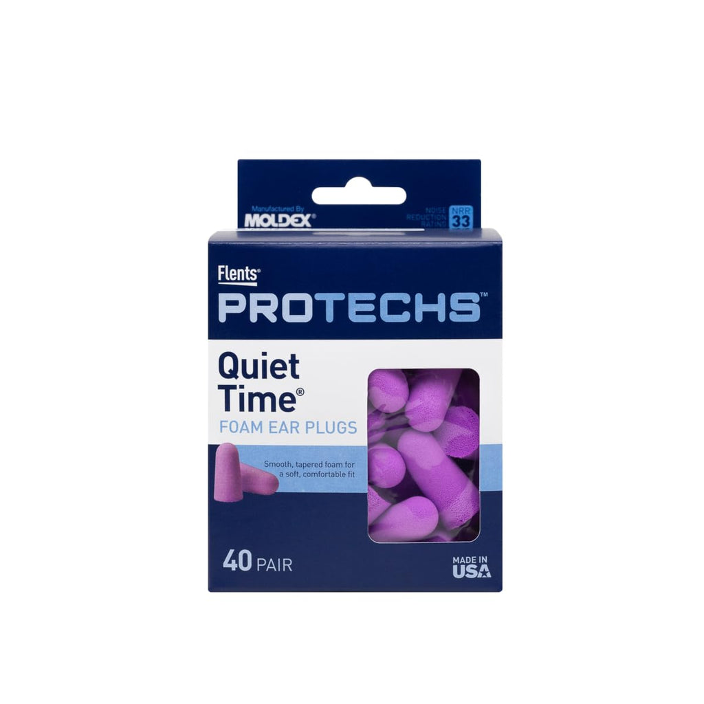 Flents Foam Ear Plugs, 40 Pair for Sleeping, Snoring, Loud Noise, Traveling, Concerts, Construction, & Studying, NRR 33, Purple, Made in The USA