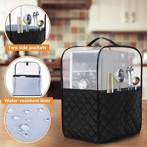 LUXJA Transparent Top Dust Cover Compatible with Ninja CREAMi NC501, NC301, NC299AMZ, Ice Cream Maker Dust Cover Fits Ninja Ice Cream Maker Machine with Accessories Pockets, Black
