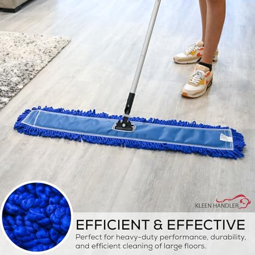KLEEN HANDLER 6 Pack of 36 Inch Microfiber Dust Mop, Large Washable Commercial Dust Mop, Sweeper, Janitorial Dust Mop Head Replacement, Push Mop Broom, Blue
