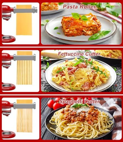 3 PCS Pasta Maker Attachments for All KitchenAid Stand Mixers, Pasta Accessories Including Pasta Roller, Fettuccine Cutter, and Spaghetti Cutter for Noodle Ravioli, 304 Stainless Steel,Cleaning Crush