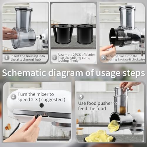 Slicer Shredder Attachments for KitchenAid Stand Mixers, Cheese Grater, Salad Maker, Vegetable Shredder, Food Slicers Chopper Grinding Powder Accessories with Upgraded 5 Blades
