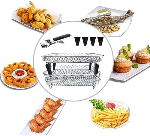 Upgrade Air Fryer Rack,Three Stackable Dehydrator Racks for Gowise Phillips USA Cozyna Ninja Airfryer,Stainless Steel Rectangle Air Fryer Rack,Ninja Dual Air Fryer Accessories (Rectangle)