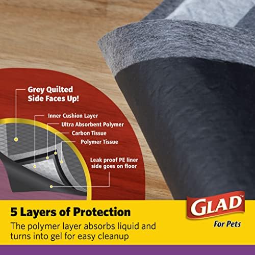 Glad for Pets JUMBO-SIZE Charcoal Puppy Pads, All-in-One | Black Training Pads That ABSORB & Neutralize Urine Instantly | New & Improved Quality Puppy Pee Pads, 30 Count - 6 Pack