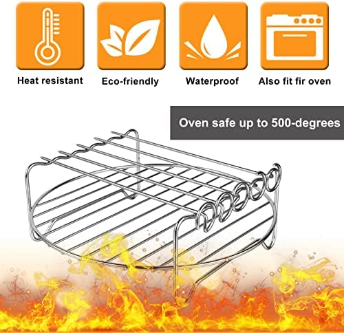 Air Fryer Rack for Air Fryer Oven, Set of 2 Multi-purpose Air Fryer Accessories Metal Double Layer Wire Rack with Skewer for Ninja, Power XL, Cosori, Instant Pot, Gourmia, Chefman, Dishwasher Safe