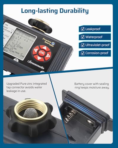 DEWENWILS Sprinkler Timer 3 Zone, Water Hose Garden Irrigation Timer with 4 Programmable Procedure and Low Battery Warning, Repeat Watering over Period, Faucet Controller with Rain Delay Mode for Lawn