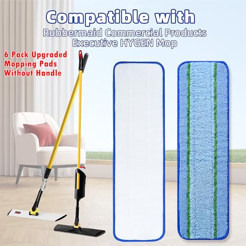 6 Pack Upgraded Microfiber Mop Pads for Rubbermaid Commercial 18 Inch Mop and 17 Inch Mop, Reusable Wet & Dry Commercial Cleaning Mop Refill Replacement Head for Multi-Surface Floors, Without Handle