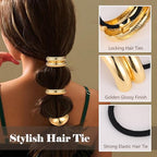 papasgix Metal Hair Ties, Metal Geometric Elastic Hair Ties, Hair Cuff Wrap Hair Ties for Thick Hair Elastic Hair Ties for Women Hair Accessories (Gold+Silver-1)