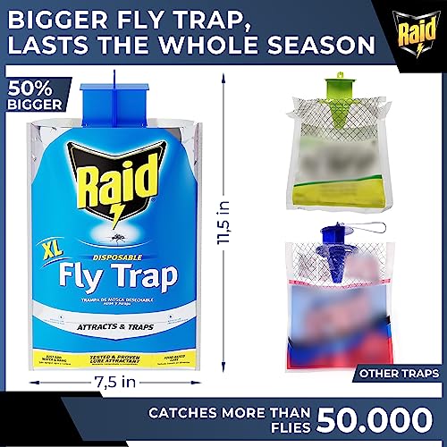 6 XL RAID Big Bag Fly Traps Outdoor - Keep Flies Away from Patio with Disposable Fly Traps Outdoor Hanging - Fly Bags Outdoor Disposable, Outdoor Fly Traps Outdoor Hanging, Big Bag Fly Trap Bag