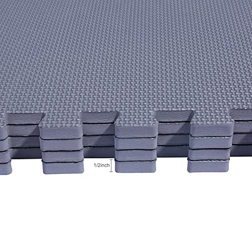 BalanceFrom Puzzle Exercise Mat with EVA Foam Interlocking Tiles for MMA, Exercise, Gymnastics and Home Gym Protective Flooring, 1/2" Thick, 48 Square Feet, Gray