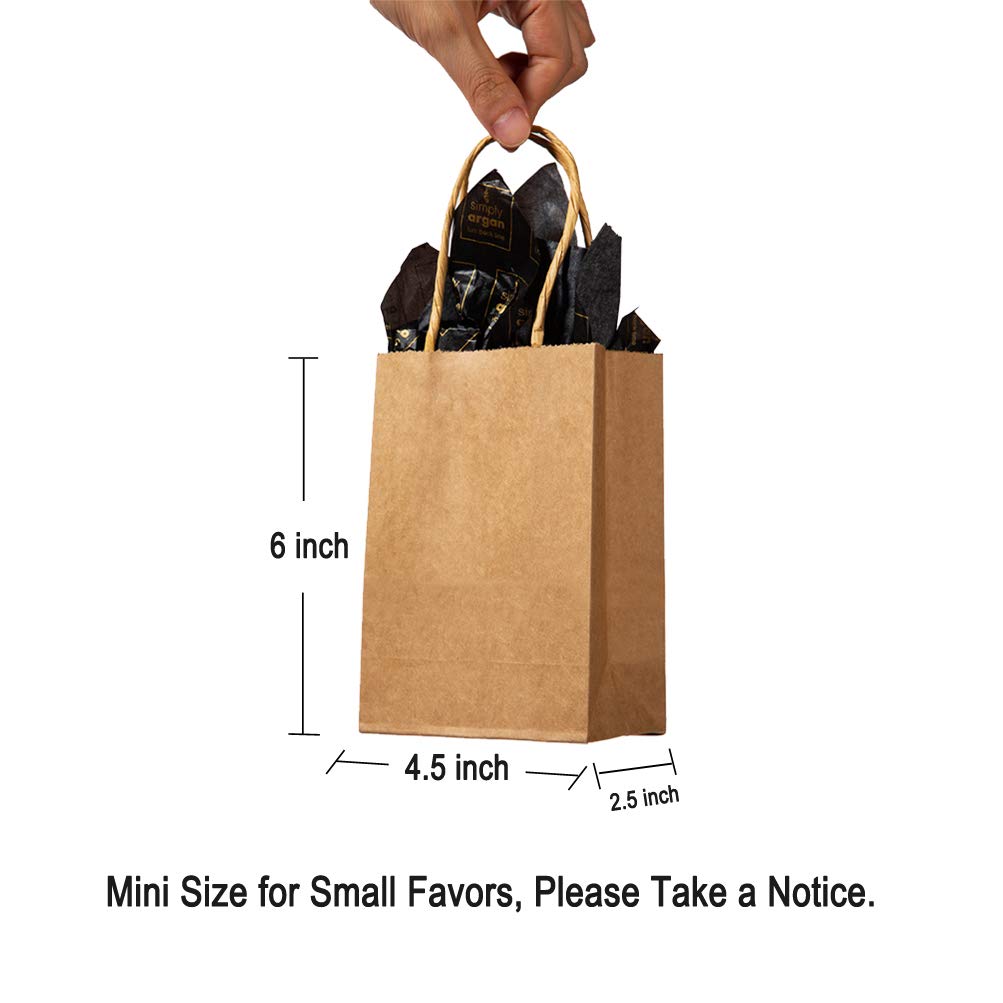 AWELL Mini Size Kraft Paper Bag with Handle Bulk Party Favor Bag 6x4.5x2.5 inch for Birthday Christmas New Year Halloween Graduation Recycled Bag, 50 Counts