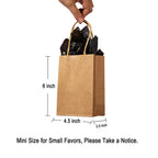 AWELL Mini Size Kraft Paper Bag with Handle Bulk Party Favor Bag 6x4.5x2.5 inch for Birthday Christmas New Year Halloween Graduation Recycled Bag, 50 Counts