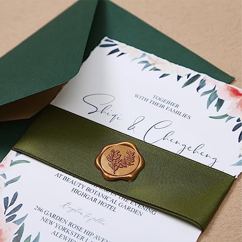UNIQOOO Wax Seal Stickers - Eucalyptus Wedding Invitation Envelope Seal Stickers, 50 Pcs Self- Adhesive Antique Gold Stickers, Perfect for Invitation, Christmas, Gift Wrapping, Party