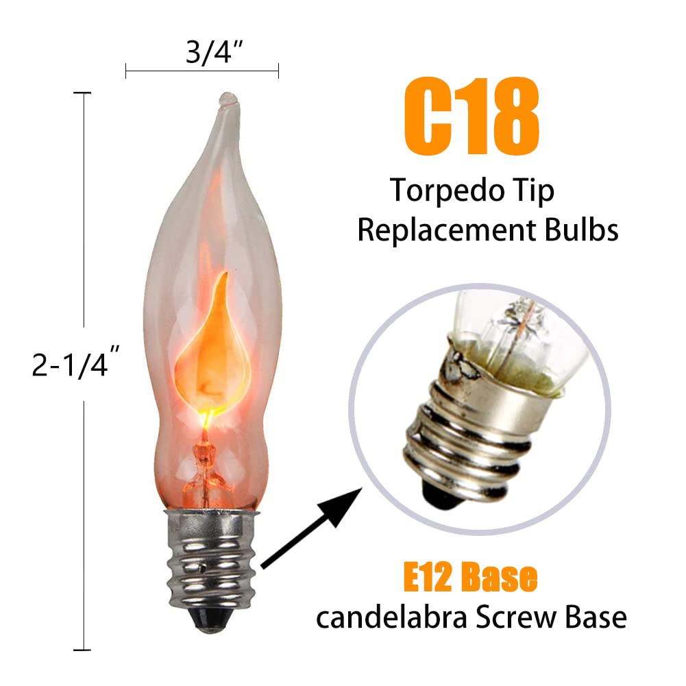 Doratale Christmas Flicker Flame Light Bulbs, Clear Flame Shape Replacement Bulbs Dances with a Flickering Orange Flame Glow, E12 Candelabra Base Replacement Bulbs, 1 Watt, 120 Volt- 12 Pack