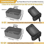10QT Air Fryer Silicone Liners, 2Pcs Rectangular Airfryer Silicone Pot Baking Tray for Ninja Dual DZ401/DZ550 Reusable Replacement Basket Insert with Magnetic Cheat Sheet (2 Pcs Grey)