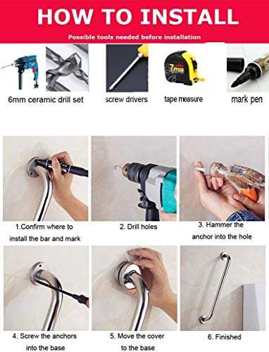 2 Pack 24 Inch Black Shower Grab Bars, ZUEXT Stainless Steel Bathroom Wall Grab Bar Handle, Shower Balance Bar, Safety Hand Rail Support,Handicap Elderly Senior Assist Bath Grab Handle(1.25" Diameter)