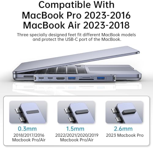 USB C Hub Adapter for MacBook, Mac Adapter Multiport 8 in 2 USB-C Hub with HDMI 4K, Thunderbolt 3 Port, USB C&A Data Ports, USB-C to SD/TF Card Slot, Accessories for MacBook Pro Air M3 M2 M1 2024-2018