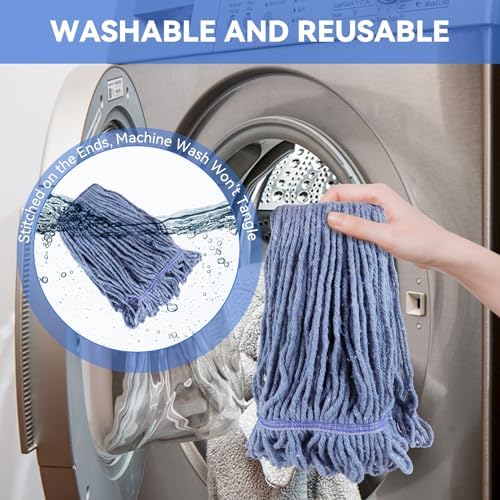 Commercial Heavy Duty Mop Heads Replacement for Rubbermaid: 3 Packs Industrial Wet Mop Head for Floor Cleaning - Cotton Commercial Products Wet Mop Refills