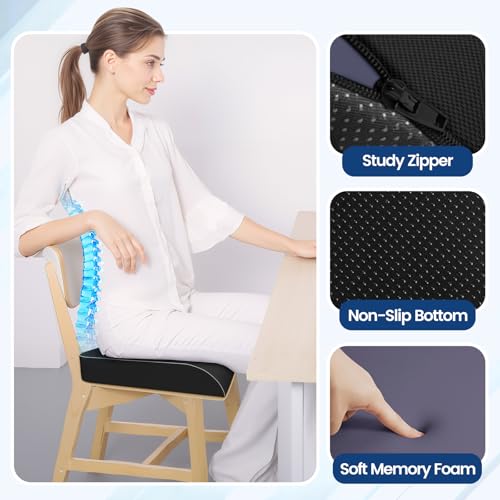 SweetSlubr Seat Cushion for Taibone Pain Relief, Office Chair Cushion, Memory Foam Large Chair Cushion with Non-Slip Cover for Soft Support at Office Chair, Car Seat, Airplane, Bleacher Black/XLarge