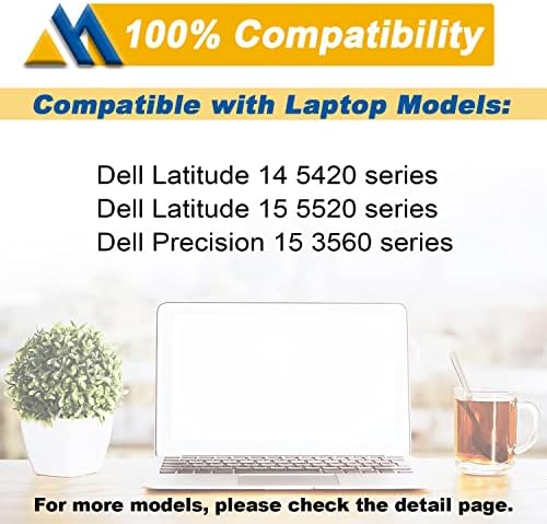 RJ40G 4-Cell 63Wh Laptop Battery Replacement for Dell Latitude 15 5520 Latitude 14 5420 Precision 15 3560 Series M033W 01K2CF 075X16 WY9DX P137G P137G001 P104F P104F001 0WK3F1 0M3KCN 15.2V 3941mAh