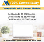 RJ40G 4-Cell 63Wh Laptop Battery Replacement for Dell Latitude 15 5520 Latitude 14 5420 Precision 15 3560 Series M033W 01K2CF 075X16 WY9DX P137G P137G001 P104F P104F001 0WK3F1 0M3KCN 15.2V 3941mAh