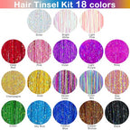 Hair Tinsel Kit (48 Inch,18 Colors, 4320 strands), Tinsel Hair Extensions with Tools, Heat Resistant Fairy Hair Tinsel Kit for Women Hair Accessories