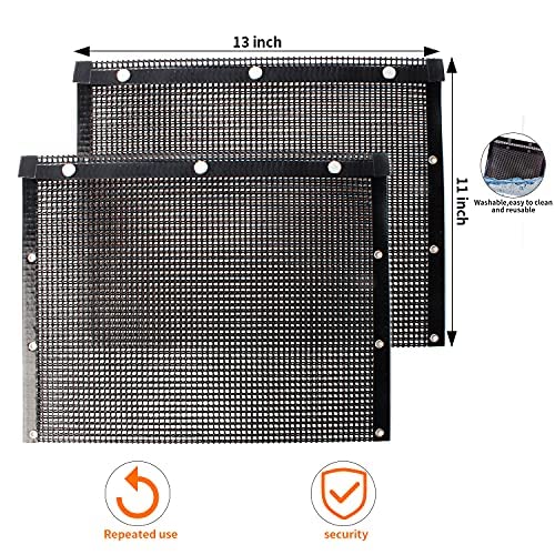 AOOCAN Mesh Grill Bags 13.1 x 10.6 Inch Set of 2-100% Non-Stick Heavy Duty Barbecue Grill Bags, Reusable and Convenient to Clean, Works on Charcoal Grill Outdoor Gas Charcoal Roast - Extended Warranty