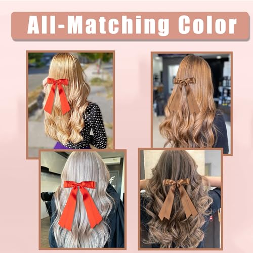 Large Double Hair Bows 2 PCS Satin Ribbon Bow for Women,Hair Bows for Women,Hair Ribbons,Oversized Long-tail Cute Aesthetic Hair Accessories,Large Hair Barrettes for Women（ Black,White）
