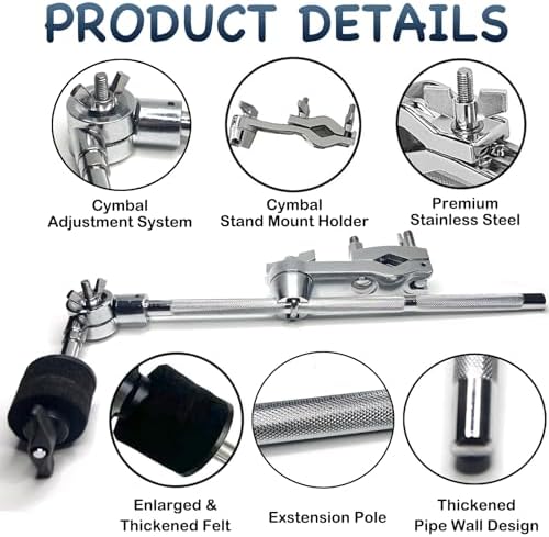 Cymbal Stand Holder Clamp, Drum Cymbal Arm Cymbal Stand Extension Arm, 33cm Mount Cymbal Clip Drum Stand Clamp Cymbal Boom Arm with Clamp Holder Bracket, Percussion Instrument Accessories