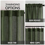 MIULEE Olive Green Linen Curtains 96 Inch Long for Bedroom Living Room, Soft Thick Linen Textured Window Drapes Semi Sheer Light Filtering Rod Pocket Back Tab Christmas Burlap Look, 2 Panels