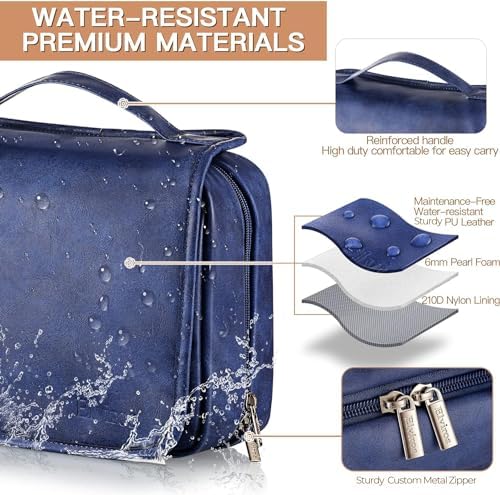 Elviros Toiletry Bag Hanging Travel Organizer for Men and Women, 3 in 1 Multifunctional Large Makeup Cosmetic Case for Toiletries Accessories, Water-resistant PU Leather Bathroom Dopp Kit Shaving Bag