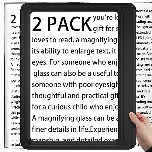 [2 Pack] 5X Magnifying Glass for Reading Large Page Viewing Area Magnifiers Lightweight Handheld Magnifier for Reading Seniors and Low Vision Person Black