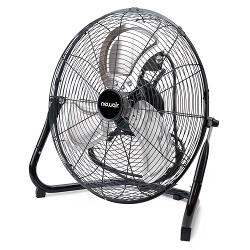 NewAir 18" High Velocity Industrial Floor Fan, Heavy Duty Metal Fan, Adjustable Tilt and 3 Speeds up to 4012 CFM, Rotatory Switch | Garage Fan for Indoor, Warehouse, Workshop, Gym or Home