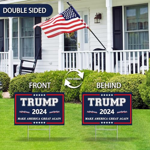 Trump Yard Signs 2024,18x12In Trump Yard Signs Double-Sided Make America Great Again Campaign Signs With H-Stakes Placard Voted For Trump Triggering For Outdoor Garden Lawn Parade Handheld Rally Decor