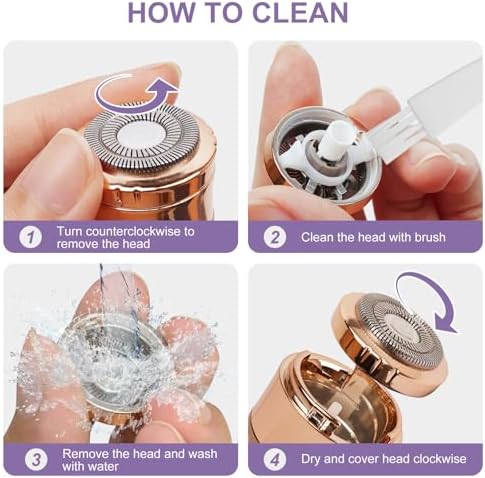 Facial Hair Remover for Women, Painless Rechargeable Hair Removal Device, Comes with 2 Replacement Heads, Portable Electric Shaver/Razors for Face, Chin, Upper Lip, arms (Orange)