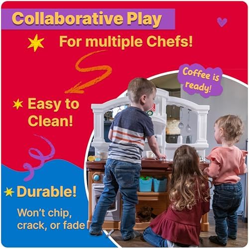 Step2 Fun with Friends Kids Kitchen Playset, Indoor/Outdoor Kitchenette, Interactive Play with Lights and Sounds, Durable Plastic, Includes 25 Piece Toy Accessories, Toddlers 2+ Years Old, Pink