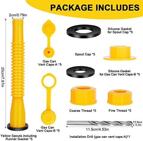 Godboy Gas Can Spout Replacement, Gas Can Nozzle, (5 Kit-Yellow) Flexible Pour Nozzle Suitable for Most 1/2/5/10 Gal Oil Cans, Fuel Can Spout Replacement