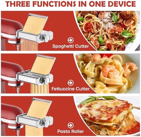 3-in-1 Pasta Attachment for KitchenAid Stand Mixer - Stainless Steel Pasta Maker includes Roller, Spaghetti & Fettuccine Cutters | Professional Pasta Accessories for Homemade Noodles & Italian Cuisine