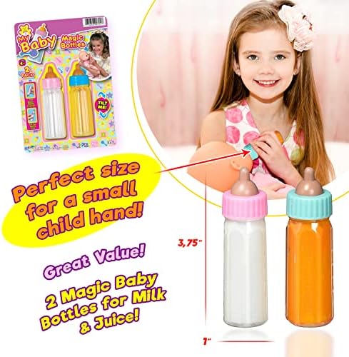 JA-RU Magic Baby Doll Bottles Milk Bottle and Juice Bottle, Great Baby Doll Accessories. Set with 2 Bottles. 701-6
