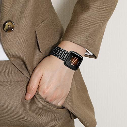 FINTIE Metal Band Compatible with Fitbit Versa 2 1 and Lite Edition, Solid Stainless Steel Strap Replacement Wristband Business Bracelet