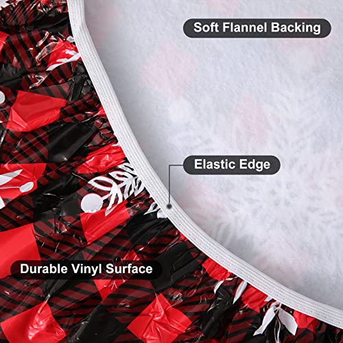 smiry Round Fitted Vinyl Table Cloth Cover Elastic Edged Flannel Backed, Waterproof Wipeable Christmas Vinyl Tablecloth for 36"-44" Round Tables, Bufflo Checked Snowflake