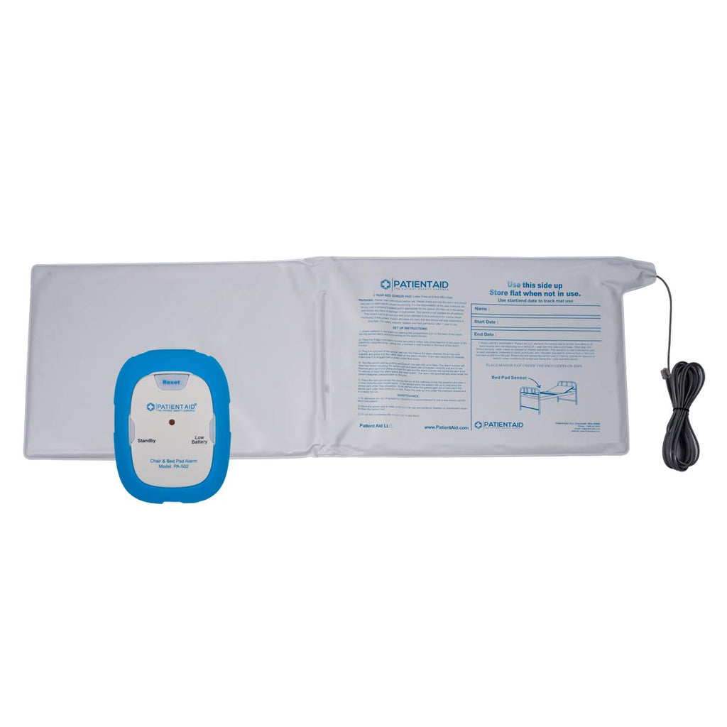Patient Bed Alarm, 10" x 30" Bed Pad with Motion Sensor Alarm, Rubber Casing, 2 Ring Chime Options, 3 Mounting Options, Including 9V Battery, Bed Alarms and Fall Prevention for Elderly by Patient Aid