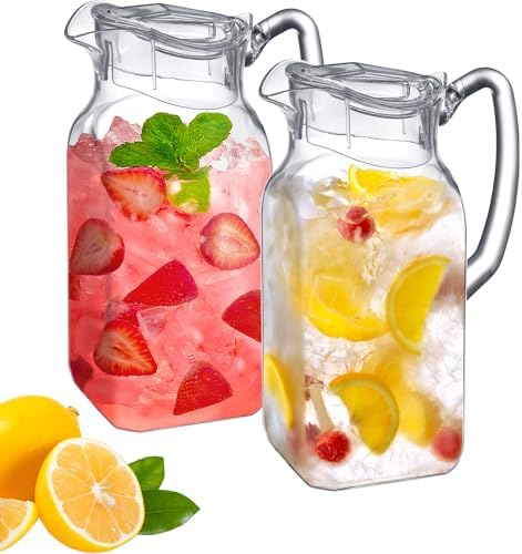 Amazing Abby - Quadly - 2-Pack Acrylic Pitcher (64 oz), Clear Plastic Water Pitcher with Lid, Fridge Jug, BPA-Free, Shatter-Proof, Great for Iced Tea, Sangria, Lemonade, Juice, Milk, and More