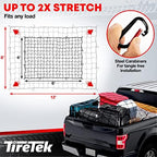 TIRETEK Cargo Net Truck Accessories for Men, Heavy-Duty Pickup Truck Bed Netting 4' x 6' Stretches to 8' x 12', 12 Metal Carabiners, Bungee Mesh Accessory with Strap Hooks for SUV, Trailer Tarp