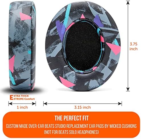 WC Wicked Cushions Replacement Ear Pads for Beats Studio 2 & 3 (B0501, B0500) Wired & Wireless | Does NOT Fit Beats Solo | Softer PU Leather, Enhanced Foam & Stronger Adhesive | 90's Black