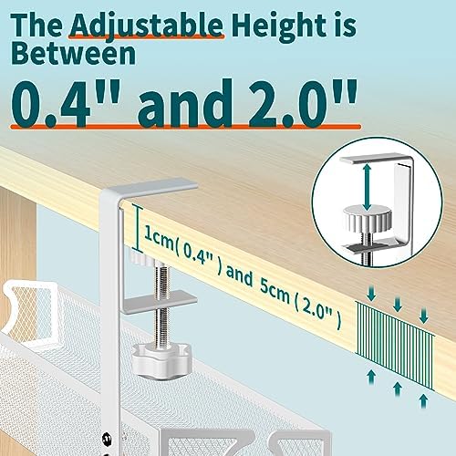 Under Desk Cable Management Tray White, No Drill Desk Cable Management Organizer with Clamp for Desk Wire Management, Desk PC Cord Organizer Accessories & Workspace Organizers for Office, Home(2 Pack)