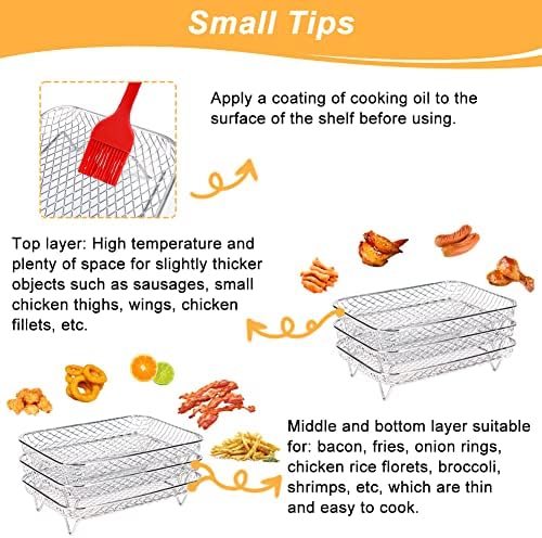 BYKITCHEN Air Fryer Rack for Ninja Dual Airfryer, 3pcs Stackable Stainless Steel Dehydrator Rack, Rectangle Double Air Fryer Accessories, Ninja Dual Airfryer Accessories
