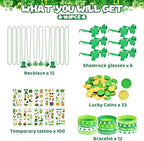 163Pcs St. Patrick's Day Accessories Party Favor Set, Tattoo Stickers, Necklaces, Bracelets, Shamrock Glasses, lucky Coins for Irish Party Supplies